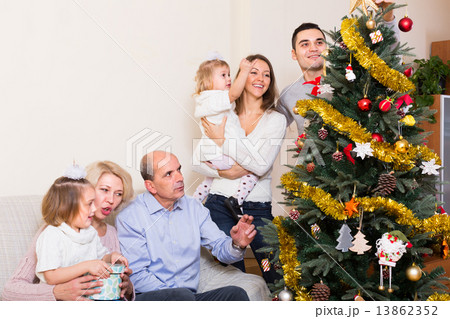family decorating fir tree family decorating fir tree 13862352