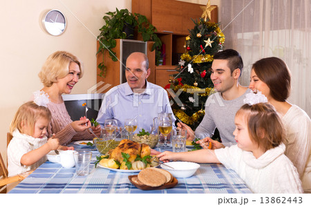 happy parents with adult kids and grandchildren 13862443