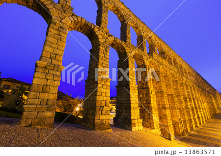 Evening view of Segovia with Roman Aqueduct 13863571