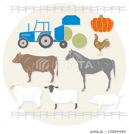 牧場とトラクター 北海道 牧場とトラクター 北海道 13864484