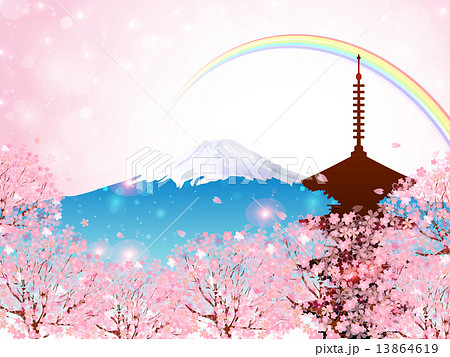 桜 富士山 背景のイラスト素材 13864619 Pixta