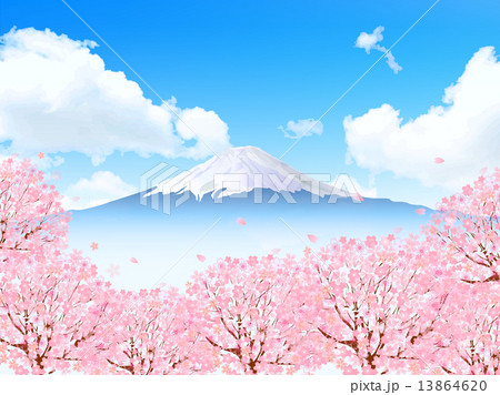 富士山 桜 背景のイラスト素材