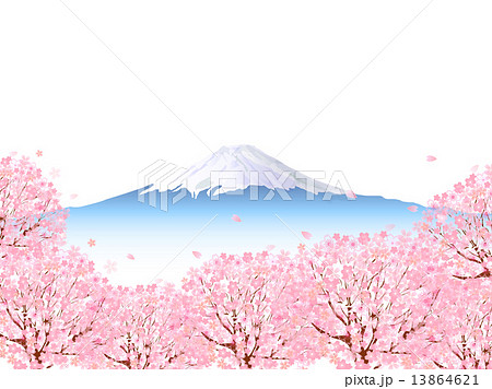 桜 富士山 背景のイラスト素材