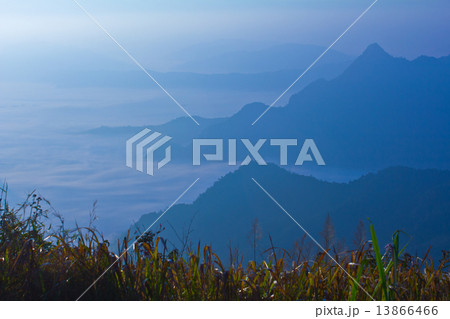 misty morning on the high mountain 13866466