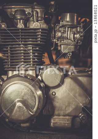 Close-up of a cafe-racer motorcycle engine 13868021