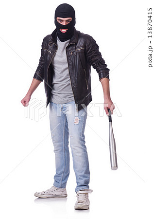 Male hooligan with bat on white Male hooligan with bat on white 13870415
