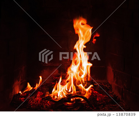 Fireplace burning. Warm burning and glowing fire in fireplace. Fireplace burning. Warm burning and glowing fire in fireplace. 13870839