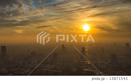 Tokyo sunset aerial panoramic view 13871543