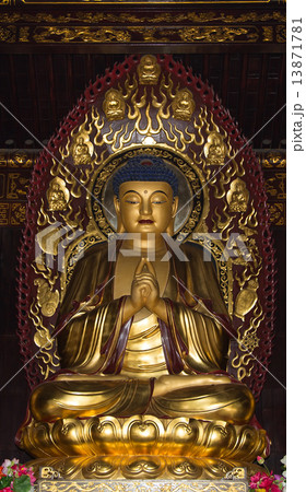 Buddhist Temple. Golden statue of Buddha-- southern Xian (Sian, Xi'an), Shaanxi province, China 13871781