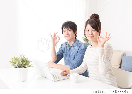 パソコンをするカップル パソコンをするカップル 13873347