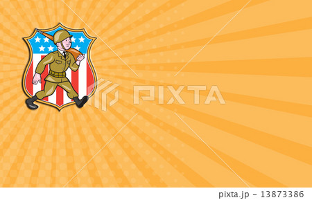 Business card World War Two Soldier American Cartoon Shield Business card World War Two Soldier American Cartoon Shield 13873386
