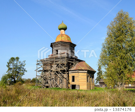 Restored antique wooden church in North Russia near Kargopol Restored antique wooden church in North Russia near Kargopol 13874176