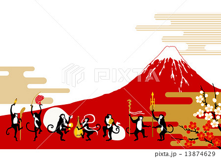 踊る七福神のサルと富士山のイラスト素材 13874629 Pixta
