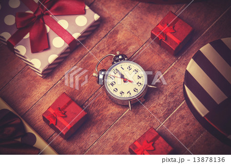 Vintage clock on christmas background 13878136