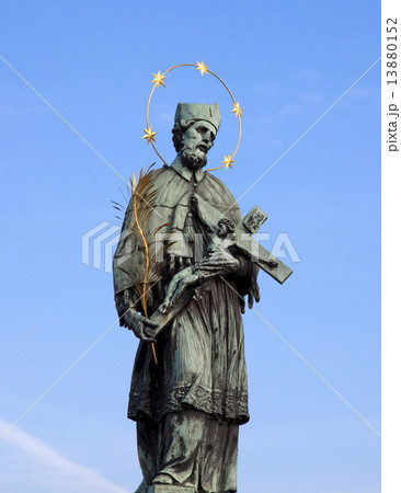 Prague - Statue of Jan Nepomucky on Charles Bridge and Hradcany 13880152