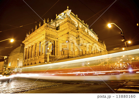 National Theater in the night with trams 13880160