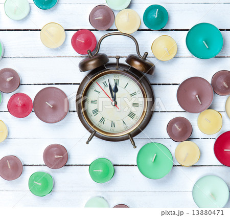 Retro alarm clock and candles 13880471