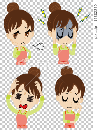 エプロンの若い女性、困り顔セット 13882250