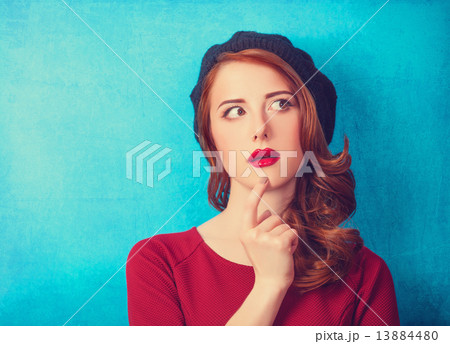 Redhead women in beret 13884480
