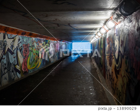 Dirty pedestrian tunnel at night Dirty pedestrian tunnel at night 13890029