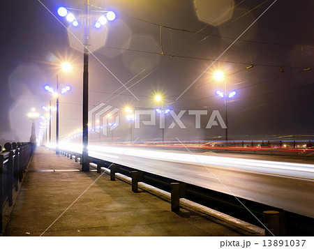 Stone Bridge lights in fog ,Riga Stone Bridge lights in fog ,Riga 13891037