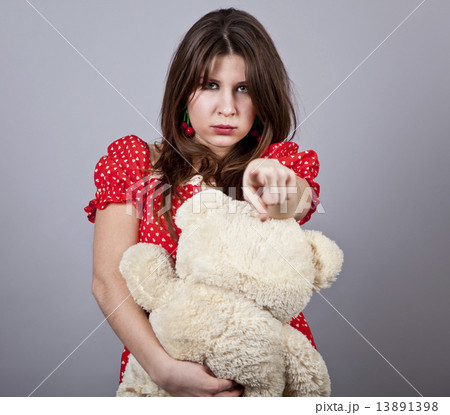 Funny girl with teddy bear Funny girl with teddy bear 13891398