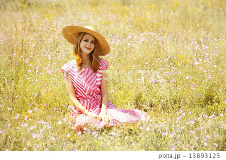 Retro style girl at countryside. 13893125