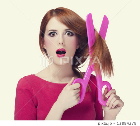 Redhead girl with big scissors 13894279