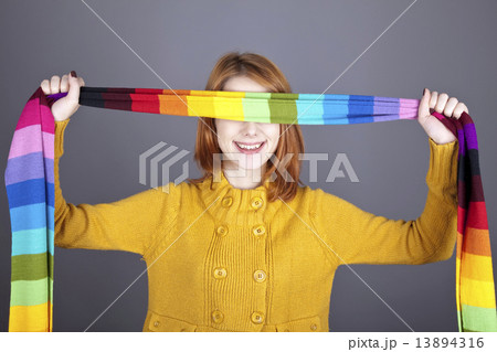 Girl with scarf near eyes. 13894316