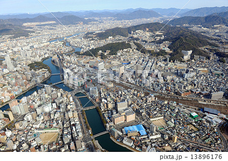 広島駅周辺を空撮の写真素材