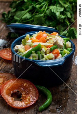 vegetable stew cooked in a ceramic pot vegetable stew cooked in a ceramic pot 13900030