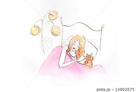 女性 人物 睡眠 ベッド 寝る 眠る 安眠 熟睡 快眠 夢 ベッドルーム 寝室 若い 眠り 寝 のイラスト素材