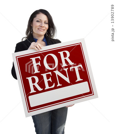 Hispanic Woman Holding For Rent Sign On White Hispanic Woman Holding For Rent Sign On White 13902789