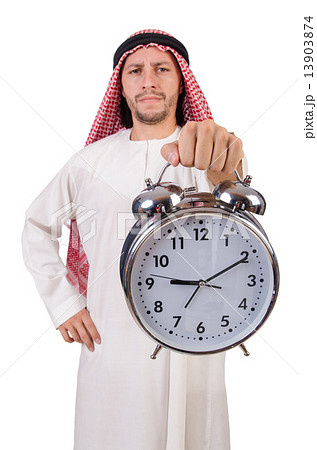 Arab man in time concept on white Arab man in time concept on white 13903874