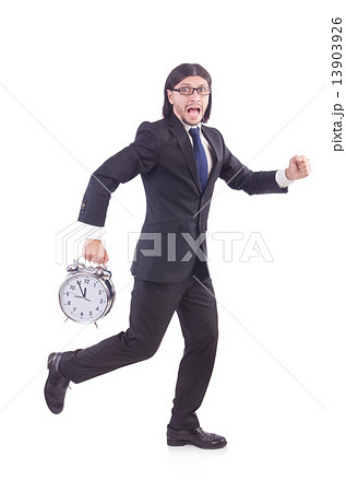Young businessman with clock on white Young businessman with clock on white 13903926