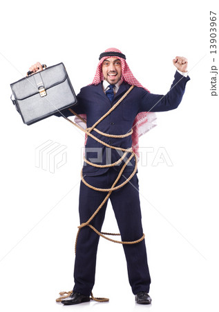 Arab man tied up with rope on white Arab man tied up with rope on white 13903967