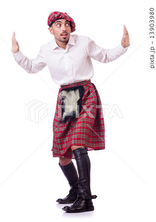 Scottish man pushing virtual obstacle 13903980