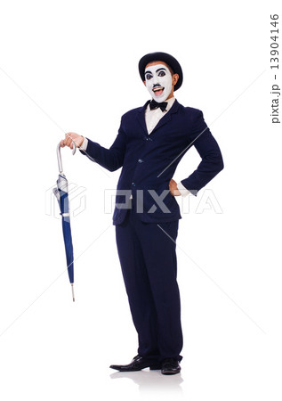 Funny man with umbrella on white 13904146