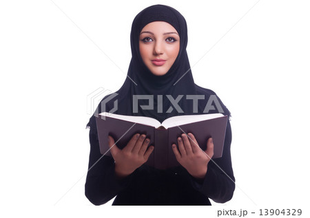 Muslim young woman wearing hijab on white 13904329