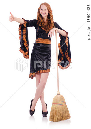 Nice witch with broom on white 13904428