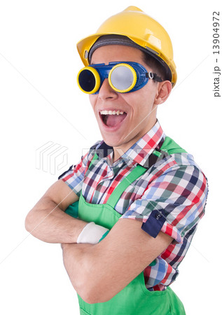 Funny construction worker isolated on white Funny construction worker isolated on white 13904972