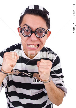 Funny convict isolated on the white 13904981
