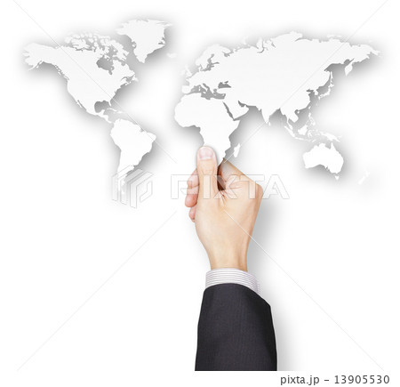 Hand of businessman holding world map paper Hand of businessman holding world map paper 13905530