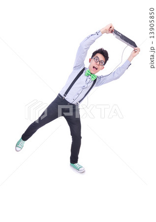 Computer geek nerd in funny concept 13905850