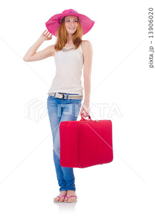 Girl with suitcases isolated on white Girl with suitcases isolated on white 13906020