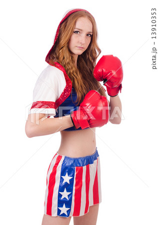 Woman boxer in uniform with US symbols Woman boxer in uniform with US symbols 13910353