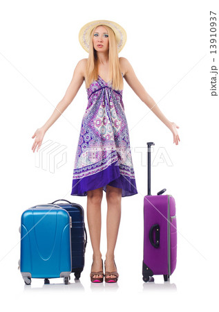 Woman going to summer vacation isolated on white Woman going to summer vacation isolated on white 13910937