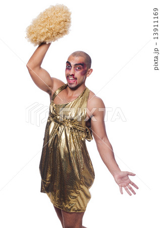 Man wearing woman clothing on white 13911169