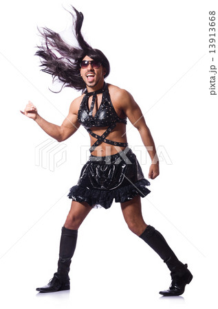 Man wearing woman clothing on white Man wearing woman clothing on white 13913668