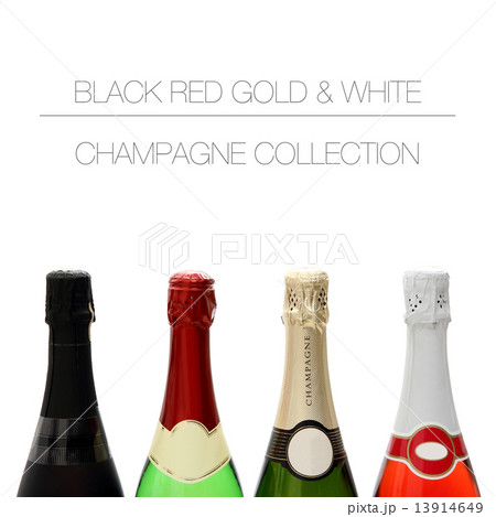 Four colorful champagne bottles with writing space Four colorful champagne bottles with writing space 13914649